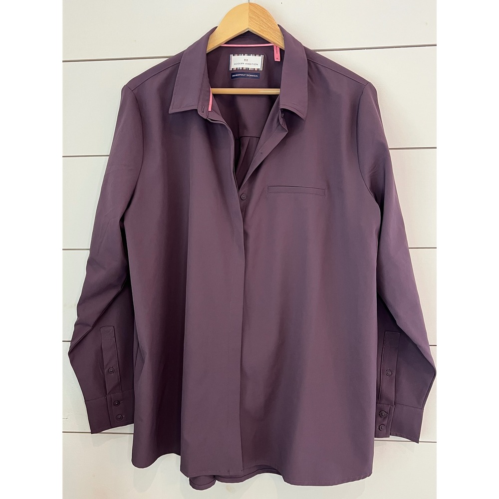 Modern Ambition Technical Button Down Shirt Women XL Purple Long Sleeve gorpcore